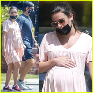 Pregnant Lea Michele Cradles Her Baby Bump During a Walk with Her Mom & Husband