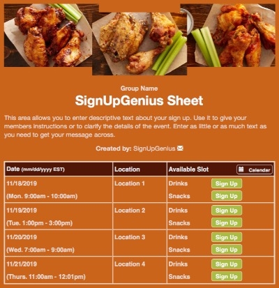 food wings cookout potlucks bbq barbeque orange sign up form